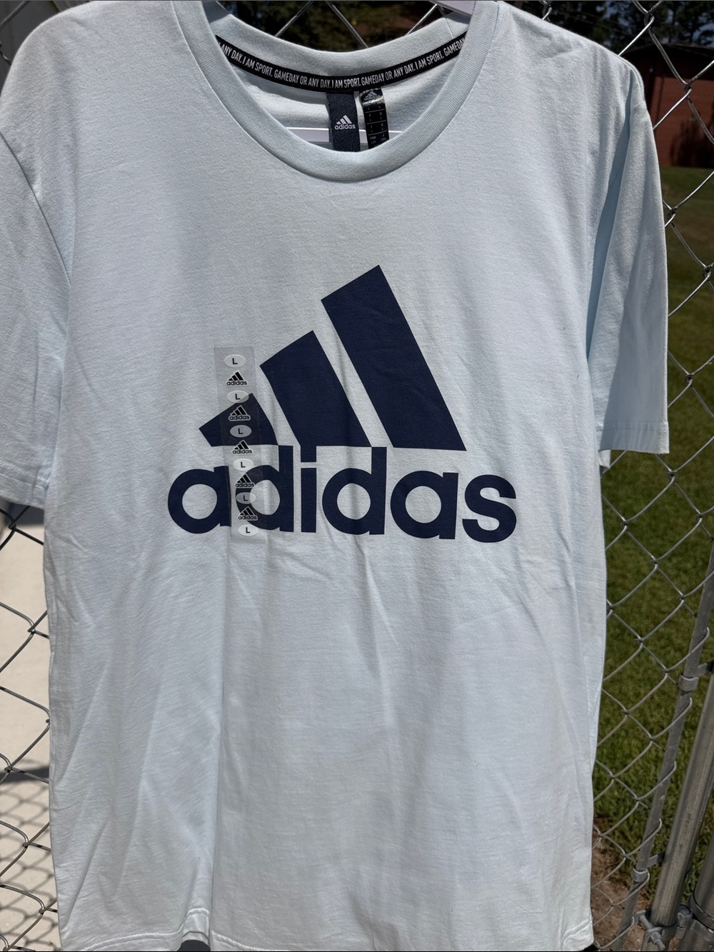adidas Men’s Pale Blue Tee with Navy Logo